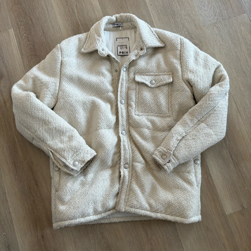 PRIV NWT Rory Mid-Length Puffer Shacket - Cream Large - Picture 2 of 7